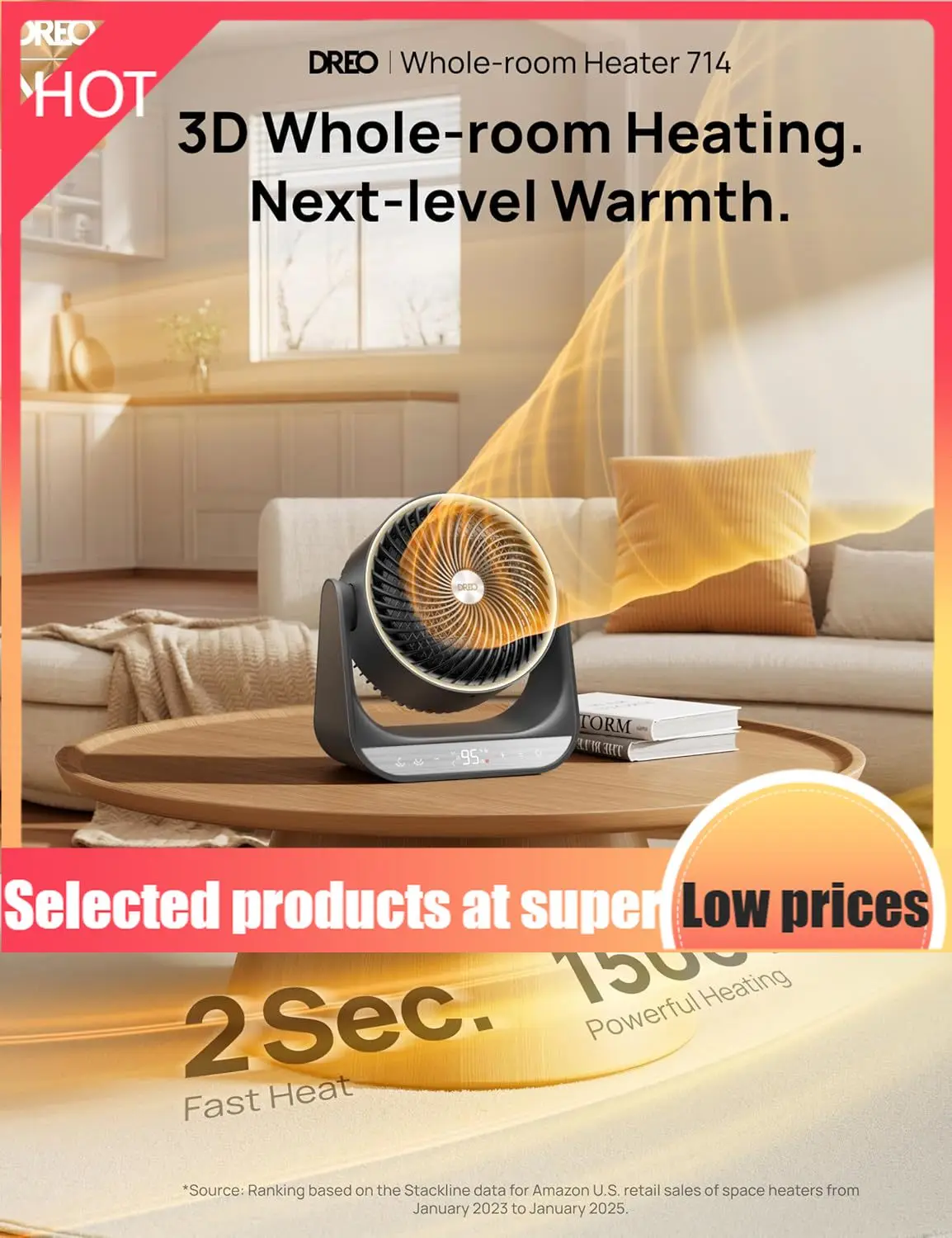 

Competitive Item-60° Vertical & 90° Horizontal 3D Oscillating Heating, 12 Ft/s Long-Range Circulator, 3 Heat & 3 Fan Settings, S