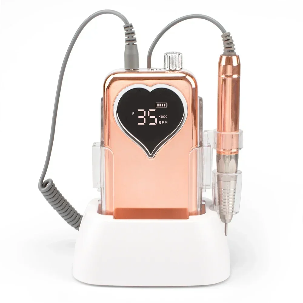 

Новая форма сердца, градиент цвета, 35000 об/мин, перезаряжаемая портативная и настольная бесщеточная беспроводная пилка E, электрическая дрель для ногтей