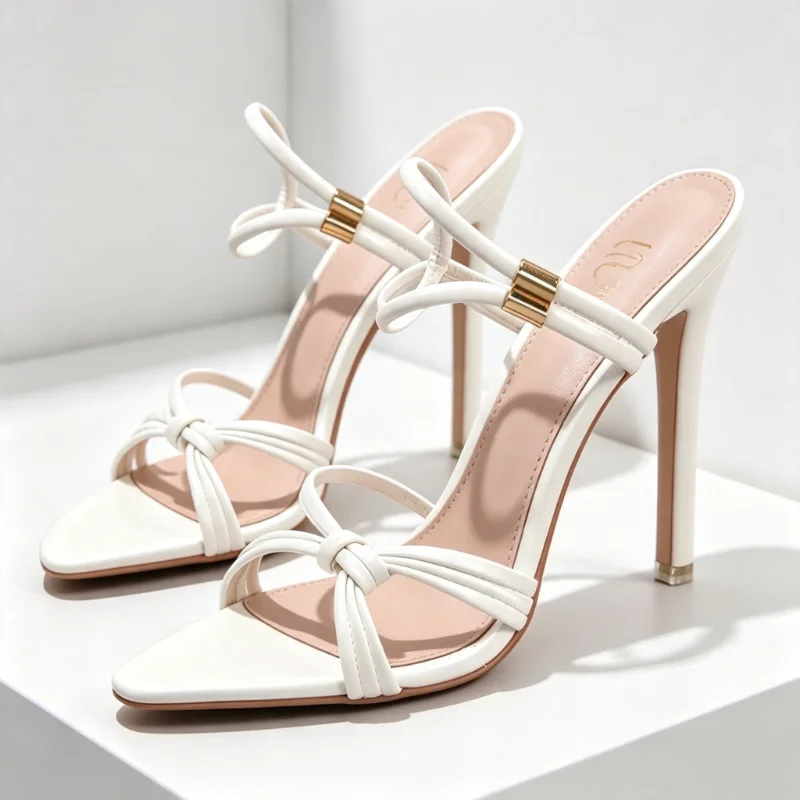 Fashion Cross Strap Metal Detail Wedge Sandals for Ladies Sexy Open Toe Pointed Toe High Heels Luxury Brand Designer Shoe Pumps