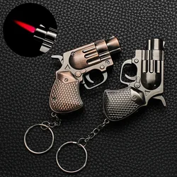Mini Gun Shaped Keychain Lighter Metal Windproof Red Flame Portable Torch Lighter Refillable Butane Gas Cigar Lighter Men's Gift