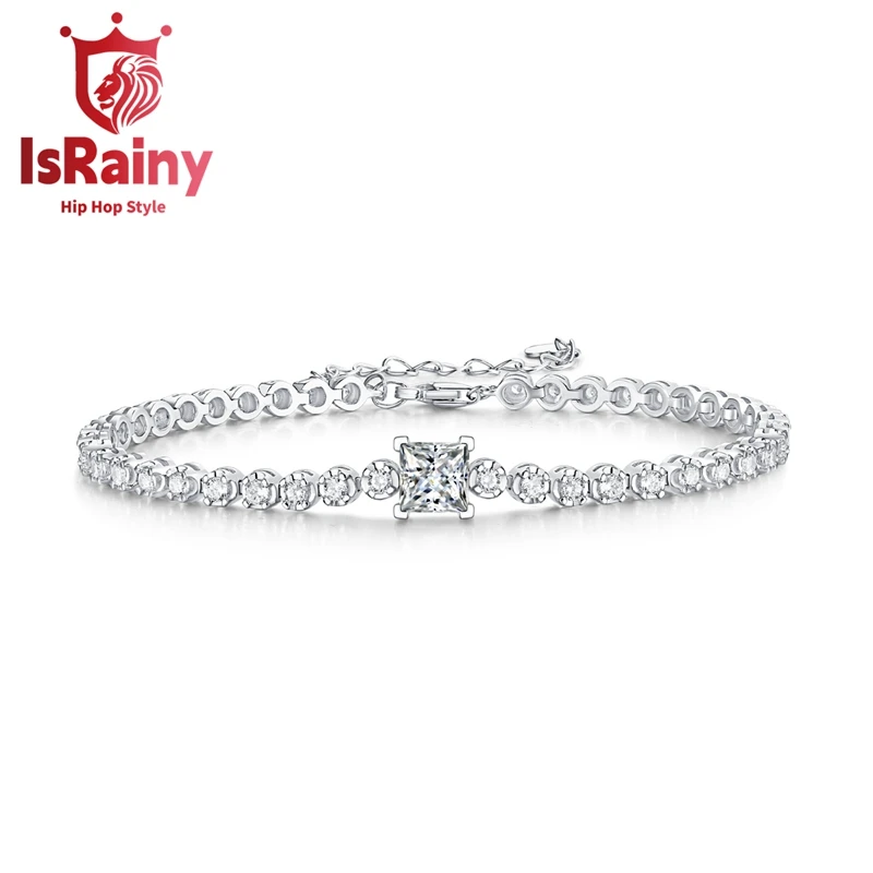 

IsRainy Hip Hop Rock 925 Sterling Silver Round Cut VVS1 D Real GRA Moissanite Diamonds Tennis Chain Bracelets Fine Jewelry