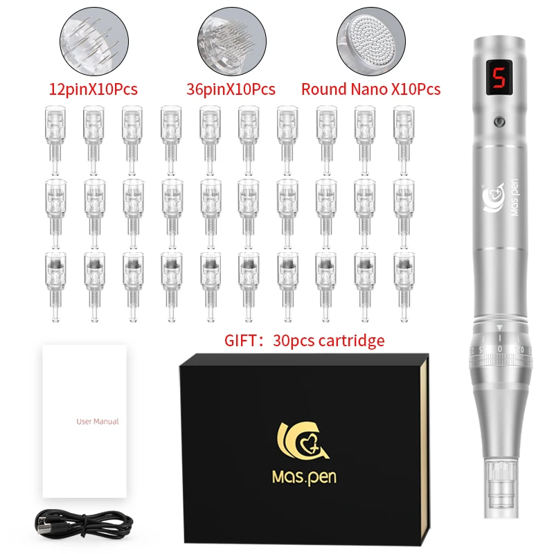 Professionele hoogfrequente en mute Dermapen draadloze elektrische microneedling derma-pen met 30 vervangbare naaldcartridges