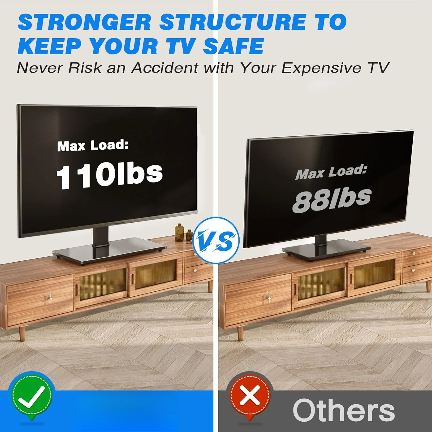 

Universal Swivel Table Top TV Stand for 37 to 65, 70 inch TVs, Height Adjustable Table , Heavy Duty TV Replacement Stand