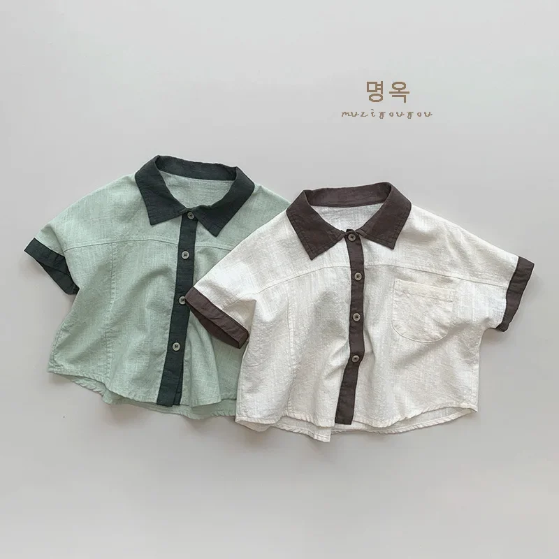 Camicia per bambini Top camicie a maniche corte ragazzi e ragazze stile coreano sciolto giapponese e coreano solido Top abbigliamento per bambini