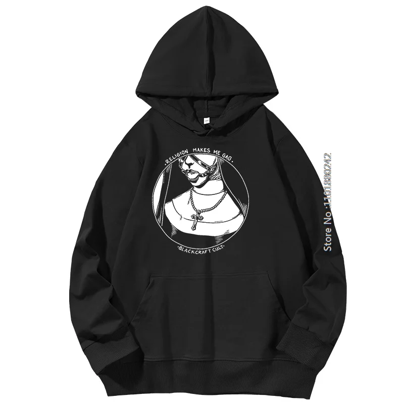 Dark Nun Graphic Hooded Sweatshirts New Religion Makes Me Gag Blackcraft Cult Spring Autumn Hooded Shirt New In Sweatshirts