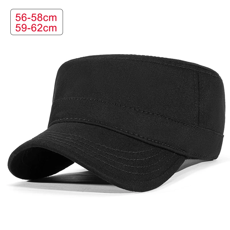 58 60 62cm Retro Baseball Hat for Men Flat Top Cadet Cap Women Solid Black Dailywear Visor Big Size Outdoor Sun Cap Adjustable