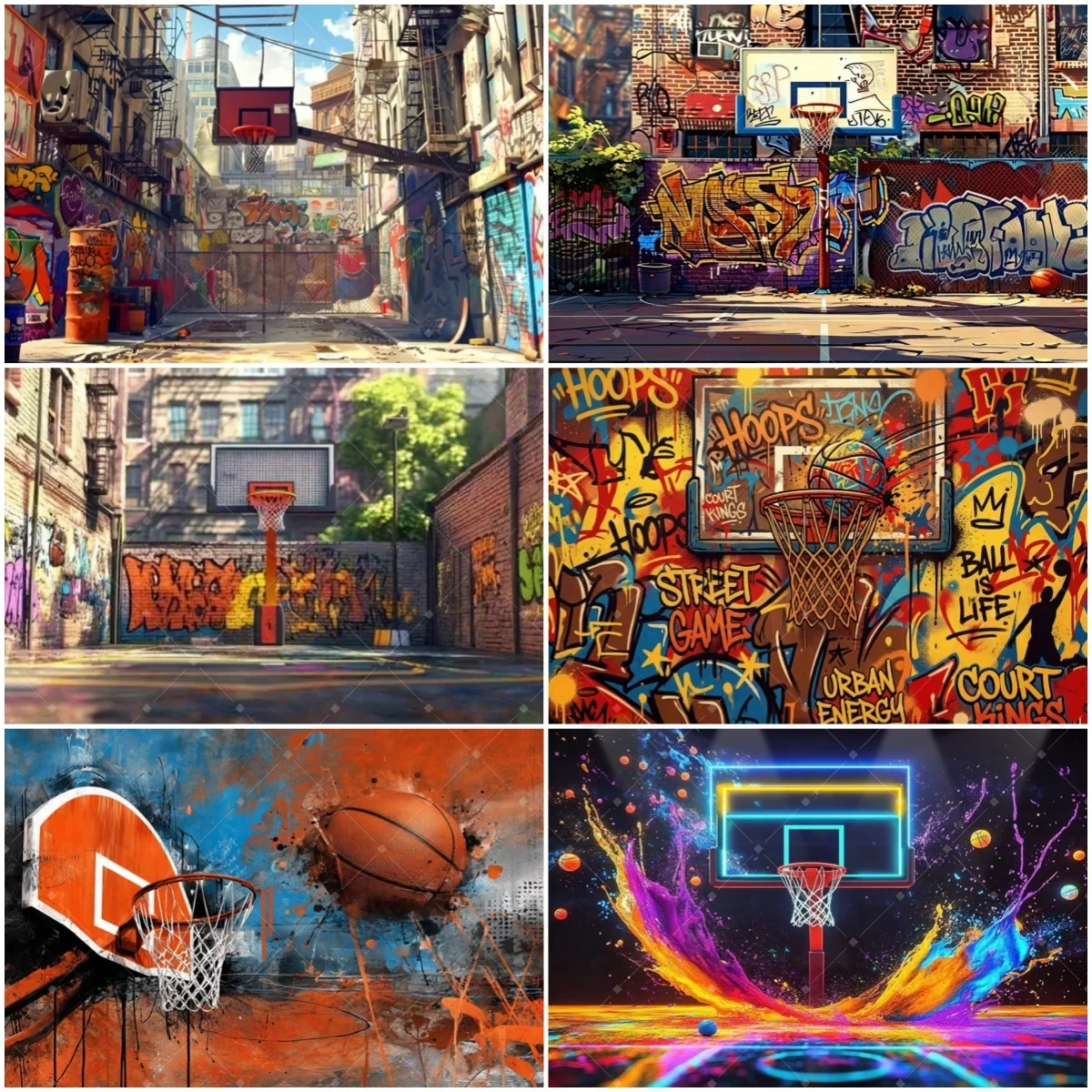

Basketball Field Stadium Creative Graffiti Backdrop Decor Street Art Spray Painting Birthday Party Sports Photography Background
