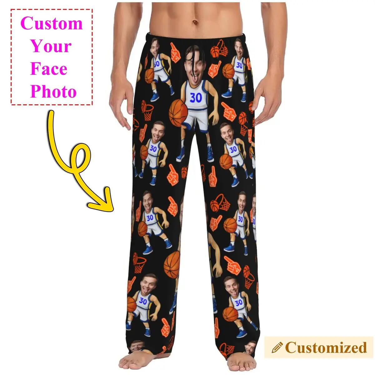 

Men's Basketball Custom Pajama Pants Custom Printed Personalized Face Photo Design Sleep Sleepwear Bottoms with Pockets
