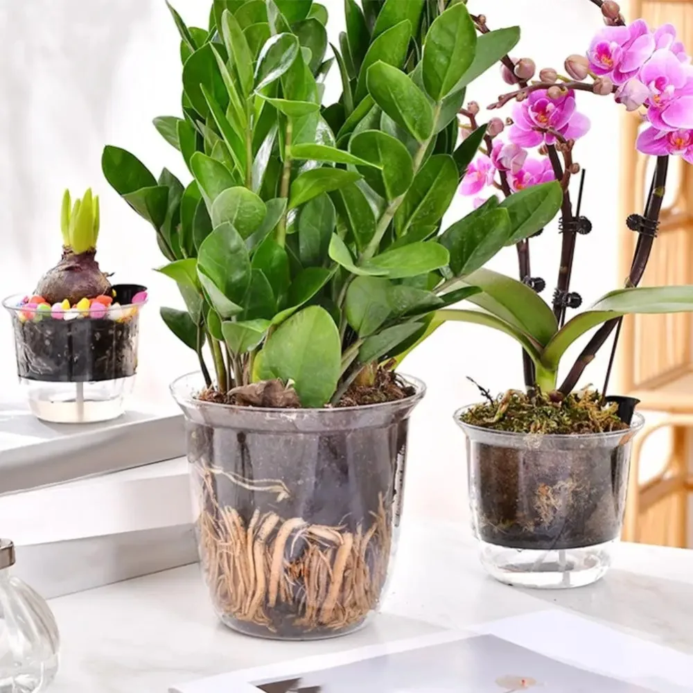 1pcs Transparent Self Watering Plant Pot Double Layer Self Watering Flowerpot Plastic Automatic Water