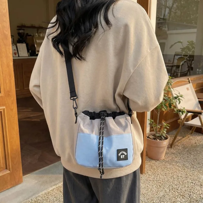 

Outdoor Color Contrast Drawstring Bucket Bag Casual Crossbody Lightweight Hiking Backpack