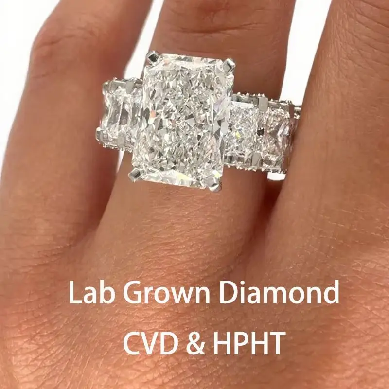 11 Ctw Radiant Cut Lab Grown Diamond  EF Color VS VVS Clarity IGI Certificate Engagement Ring Radiant Side Stones 14k Gold