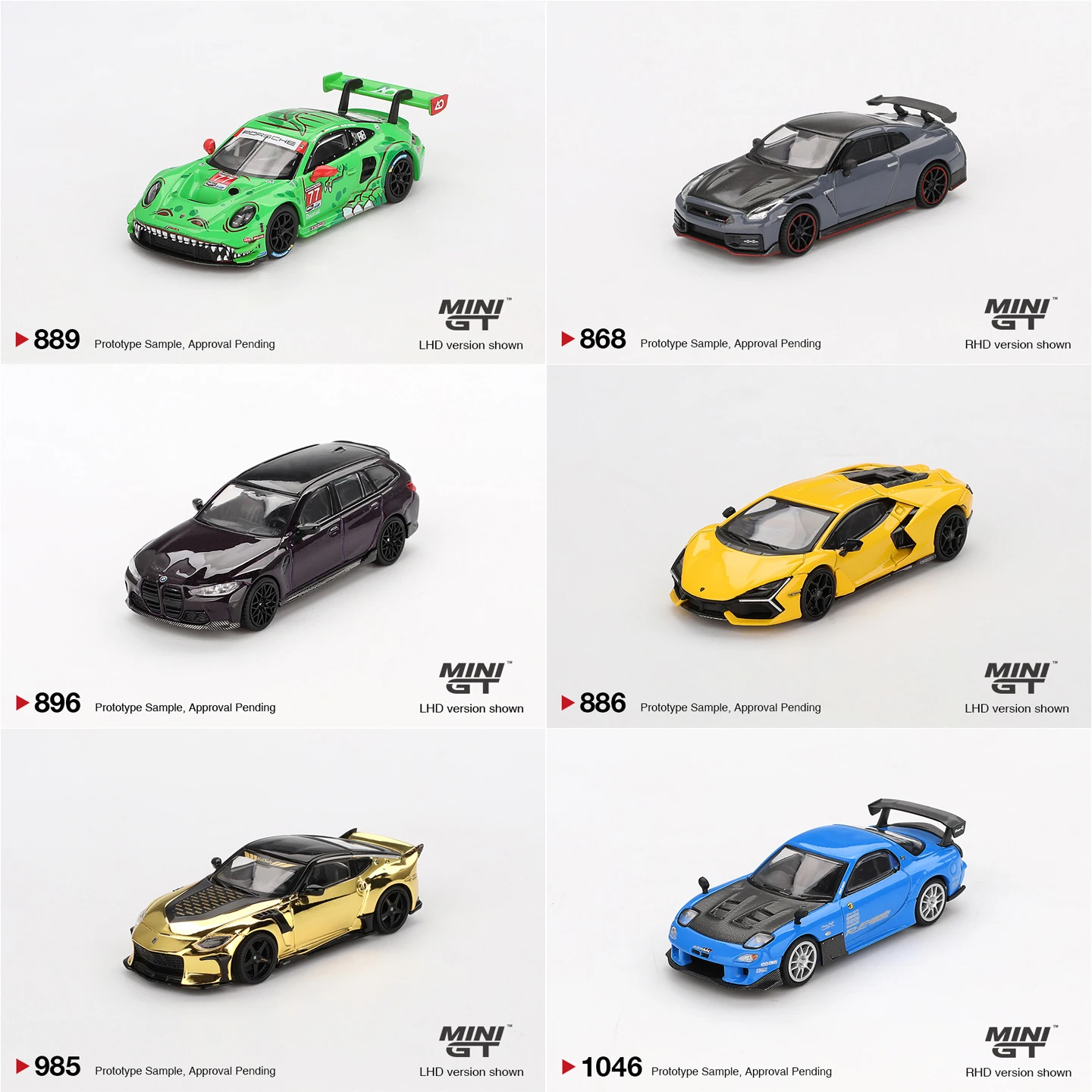 

MINIGT 1/64 889Nissan GT-R BMW M3 Lamborghini RevueltoMazda RX-7 Porsche 911, литая под давлением модель автомобиля из сплава, игрушка для мальчиков, подарочные украшения
