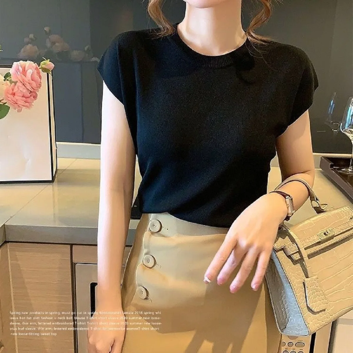 Frauen Sommer Pullover Koreanische Mode Stil Gestrickte T-stück Casual O Hals Einfarbig Neue in Dünne Weibliche Pullover Top Kleidung