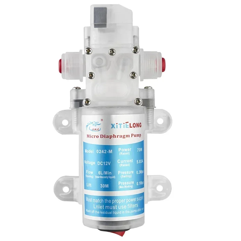 

12V DC Water Pump Self Priming Sprayer Pump with Pressure Switch, 70W High Pressure Pump Diaphragm 6 L/Min for Spray, Marine