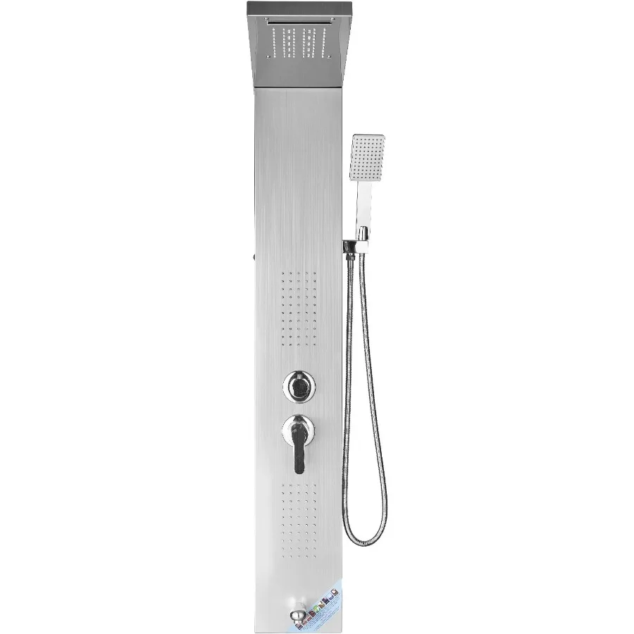 

Shower Panel System 5 Shower Modes LED Shower Panel Tower Rainfall Waterfall 2 Body Massage Jets Tub Spout Handheld Shower wi