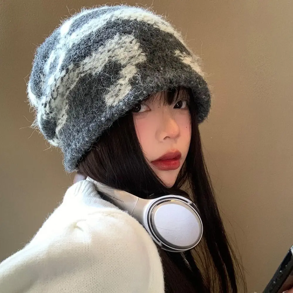 Damesmode Koude Bescherming Pluizige Mutsen Winter Warm Dikker Gebreide Muts Koudbestendig Sneeuwbestendig Garen Stapel Hoeden