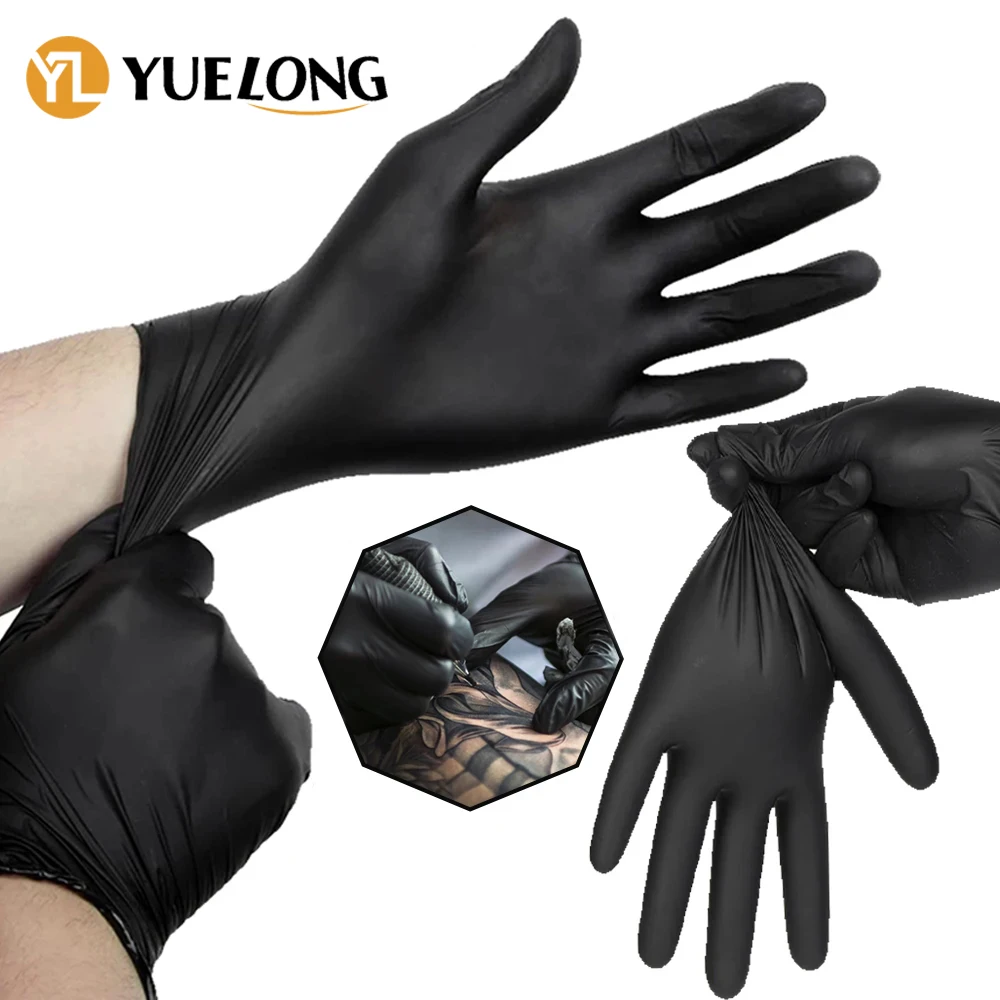 

50/100Pcs Disposable Tattoo Gloves Black Latex Permanent Waterproof Permanent Nitrile Tattoo Gloves for Work Kitchen Clean