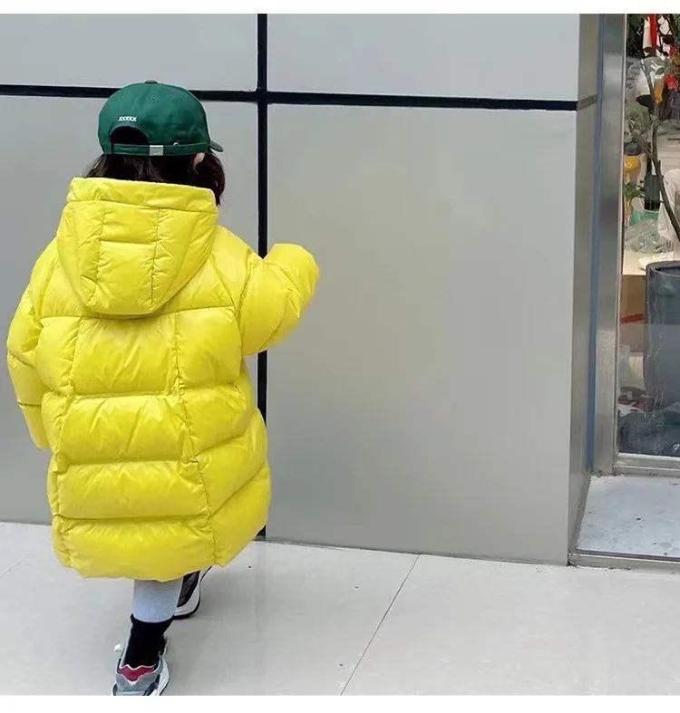 Korea Style Loose Down Jacket Children Double Zipper Long White Duck Down Outfit Baby Girl And Boys Parka Down Jacket 4-12Y w496