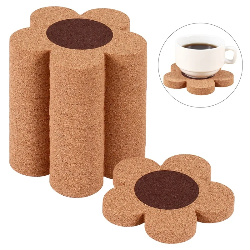 ABKJ-12Pcs Flower Style Cork Coasters Set 4 Inches Thick Cork Drink Coasters Chamber Flower Shape Absorbent Coasters