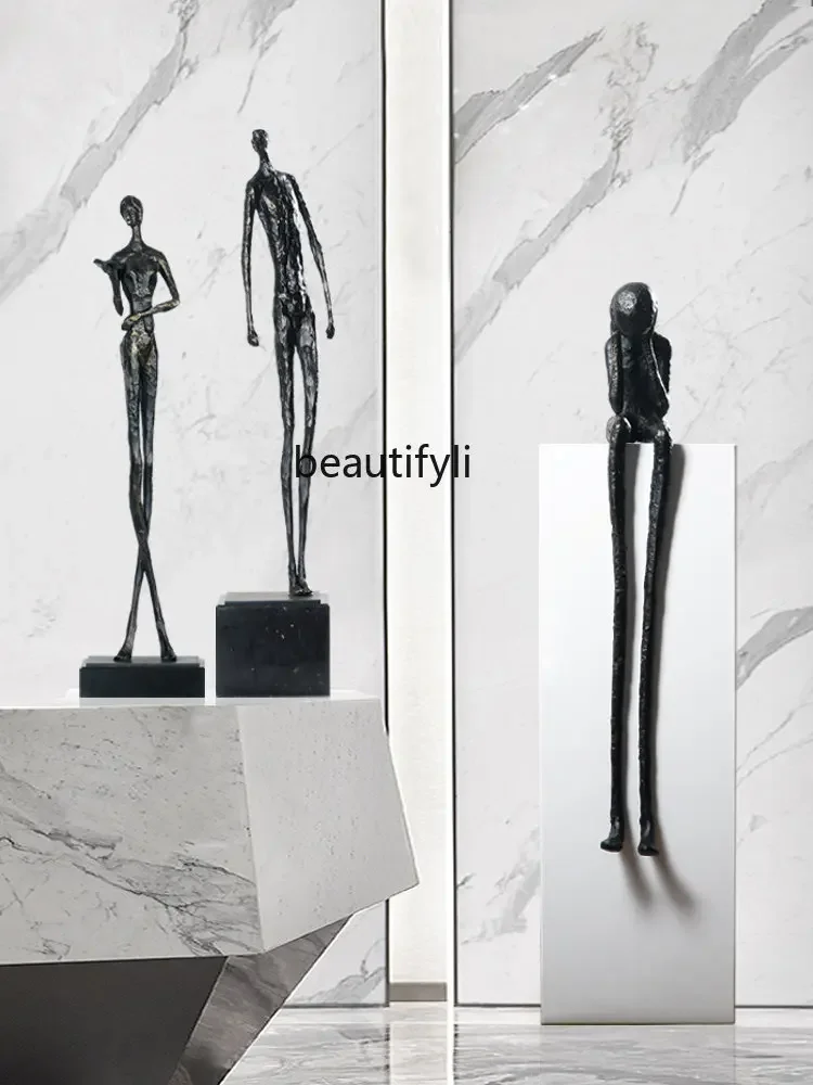 ss 8350  Art Sculpture Sitting Long Legs Figure Decorations Exhibition Hall Abstract Retro Portrait Iron Art Metal Ornaments