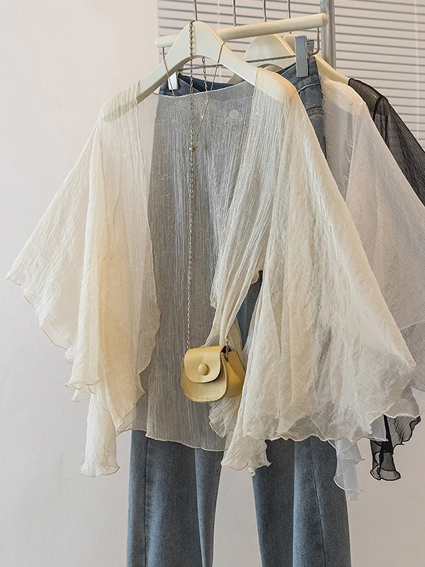

Elegant Simple Chiffon Color Open Cardigan Women's Casual Eight Sleeve Summer Fashion Top Trendy V-neck Breathable Skin...