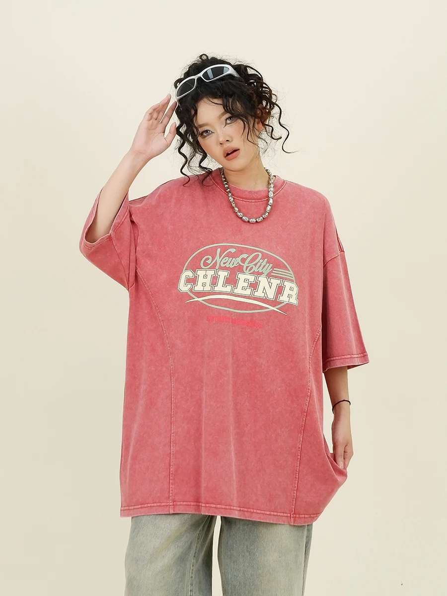 Old Washed Short Sleeved T-shirts for Women's 2024 Summer New Loose Fitting BF American Retro High Street Top Trend