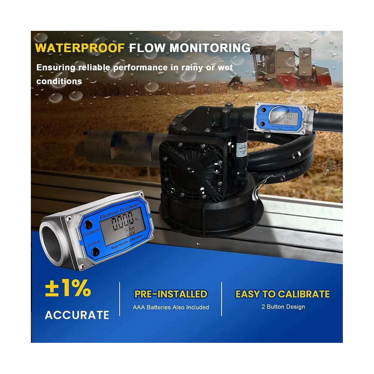 Flow Meter 3/4 Inches - Waterproof GPI Digital Flow Meter Aluminum Alloy Engineered - Fuel Meter Features Auto on & Off