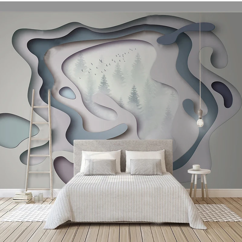 

3D Wallpaper Nordic Abstract Line Misty Forest Mural Wall Painting Living Room Bedroom Backdrop Home Decor Papel De Parede 3D