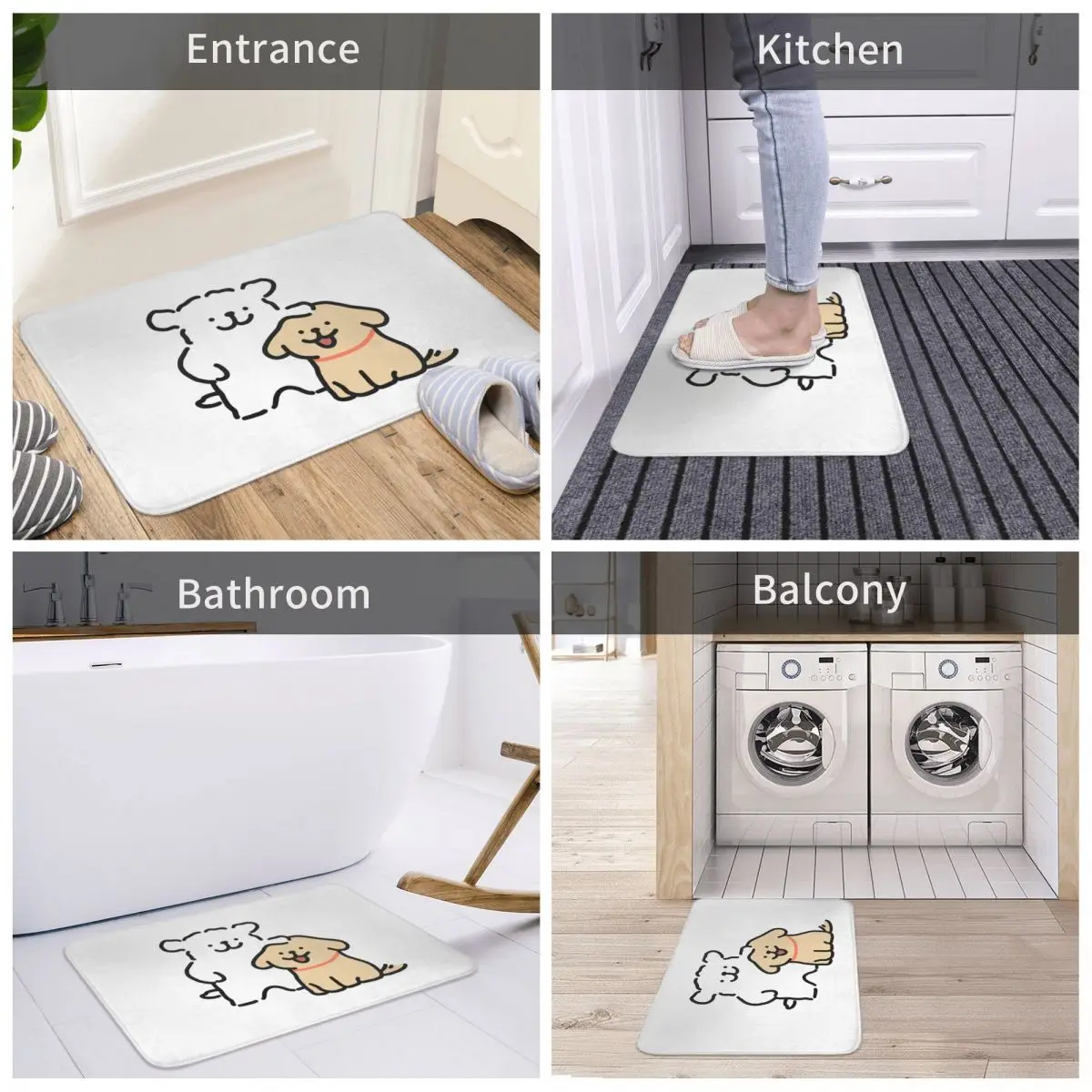 Cute Line Puppies Maltese Floor Mat Kitchen Shower Door Gold Retriever Bath Mat Dry Bathroom Rug Protective Non-slip Toilet Mat