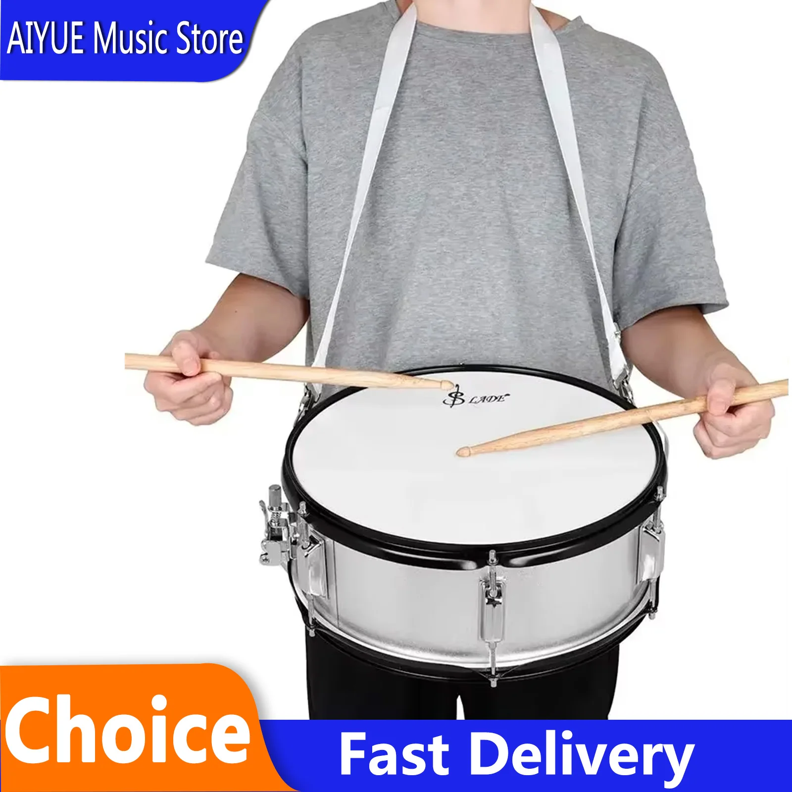 SLADE 5 Pcs Snare Drum 14 Inch Silver Metal Durable Wearable Percussion Instrument For Beginner Practice Playing Snare Drum Set