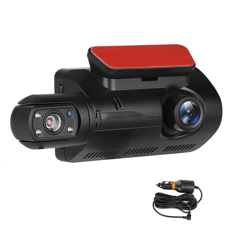 מצלמת מקף כפול בחזית ובפנים 1440p + 1080p מכונית שחורה תיבת מקף מצלמה 3 אינץ 'פס מצלמה מקליט לילה חזון קל להתקין