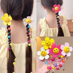 1PC New Lovely Beaded Big Flowers Elastic Spiral Hair Rope Head Rope Ponytail Hair Ring Rubber Band Headdress For Kids