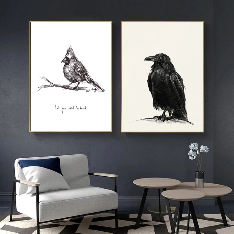 الحد الأدنى مجردة الطيور الحيوان نهر الغراب الملصقات والمطبوعات حائط لوح رسم الفن صور غرفة المنزل الحديثة السفر ديكور #2