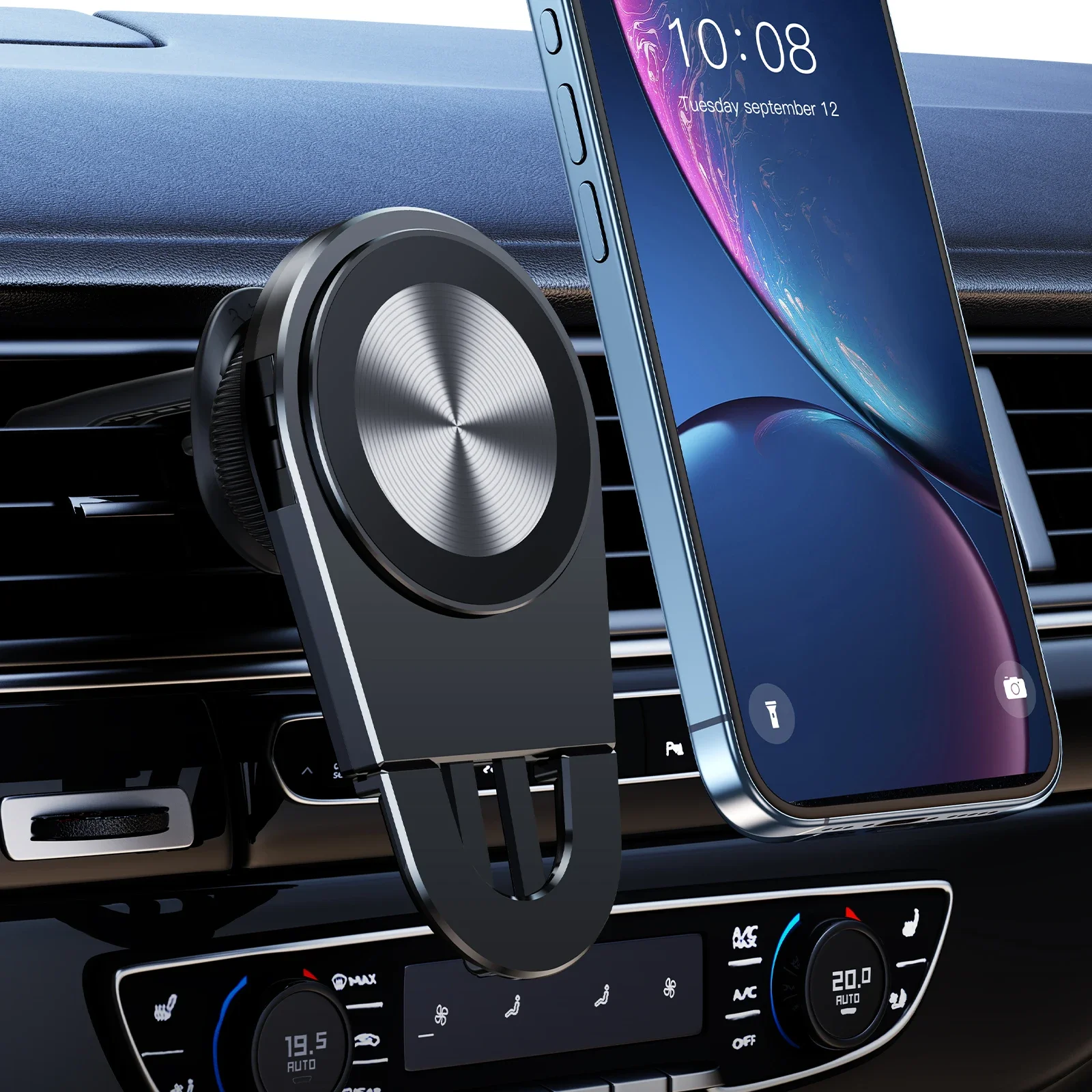 Hipacool Car Phone Holder Aluminum Magnetic Phone Holder with Clip Car Air Vent Phone Stand Suitable for iPhone Samsung Xiaomi