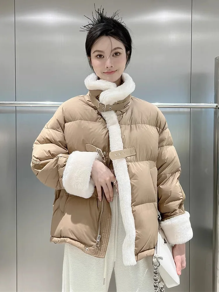 

Thiened Warm Stand Collar down Cotton Jaet Women's Winter Large Size Plump MM Fur Patchwork Cotton Coat Sli Cotton Coat