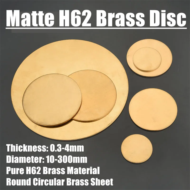 H62 Brass Disc 0.3-4mm Thick Round Brass Plate Dia 10-300mm Circular Brass Sheet Thin Round Plate for DIY Laser Cutting
