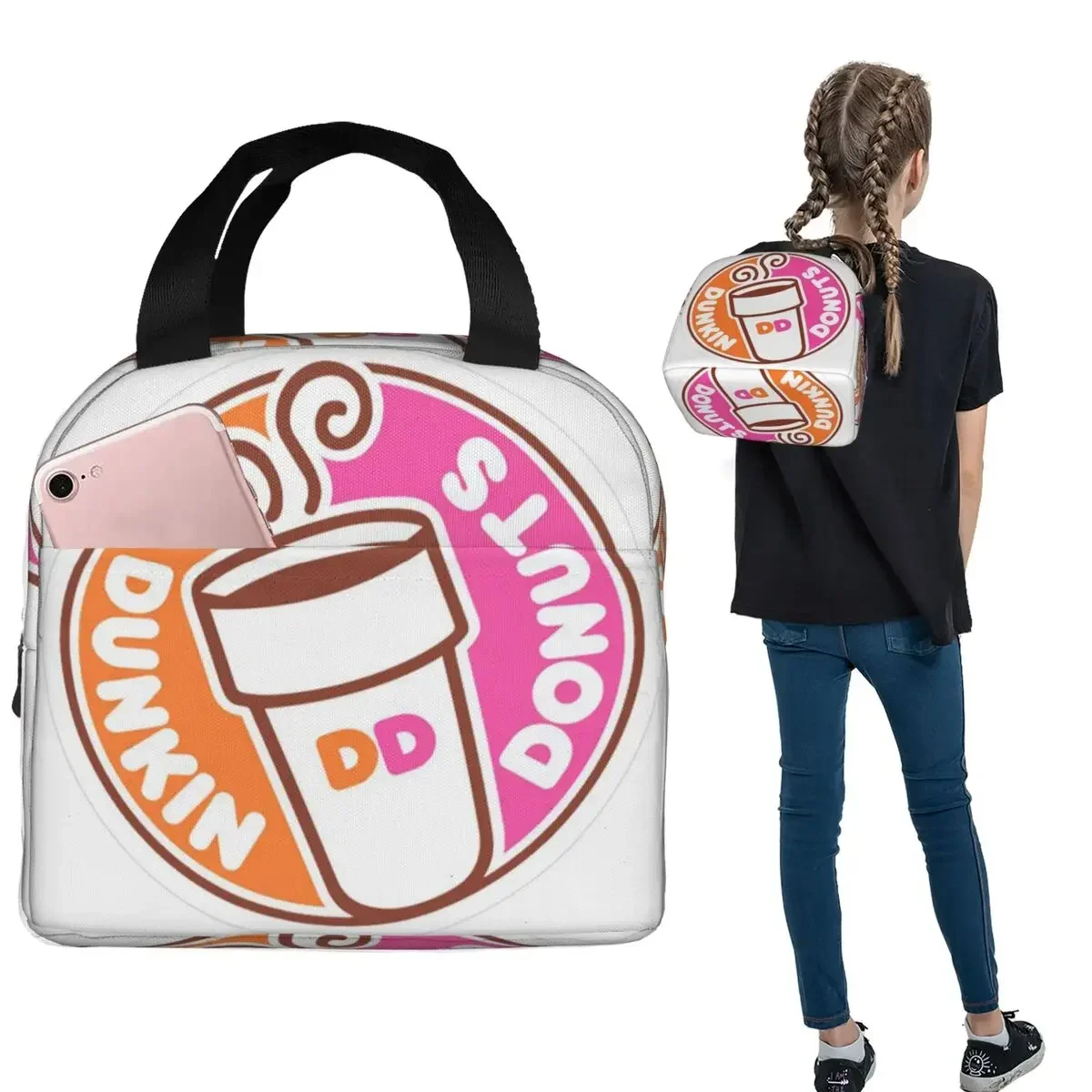Dunkin Donuts Insulated Lunch Bag for Women Children Portable Food Boxes Thermal Lunch Box Tote