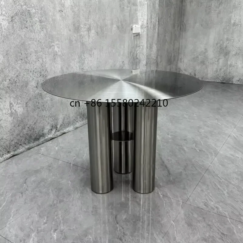 Modern Coffee Table with Polished Mirror Finish Stainless Steel Durable Cylindrical Pedestal Base for Living Room