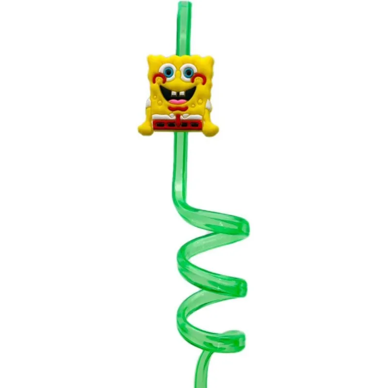 子供のためのSpongebobbスクエアパンツストローパッチ、スパイラルボイル、アニメ漫画の装飾、かわいいストロー、パーティー用品、女の子と男の子のためのギフト