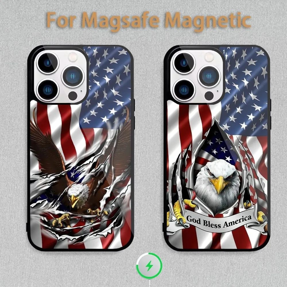 A-American Flag USA Eagles Phone Case For Magnetic Inductive Charging iPhone 11 12 13 14 15 Max Pro Mini Plus Shell