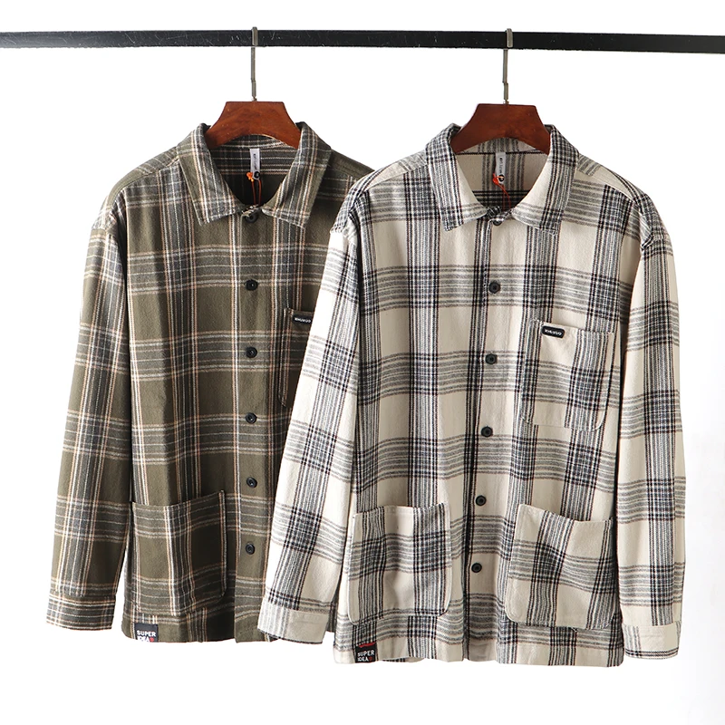 

Retro Japanese Sle Men's Cheered irt Loose Casual Long Sve Korean Version Casual Outerwear Breathable Pure Cotton