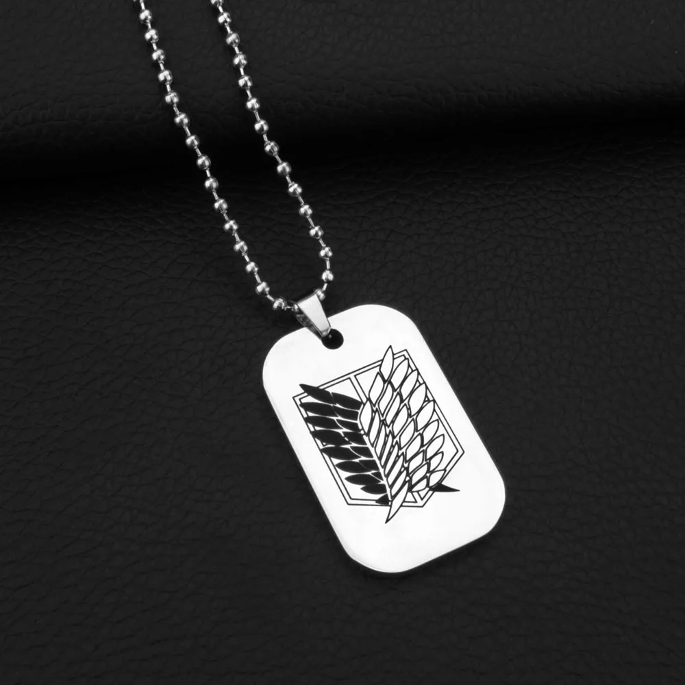 Attack on Titan Wing of Liberty Stainless Steel Pendant Keychain for Men Silver Color Chain Dog Tag Key Ring Fans Cos Jewelry