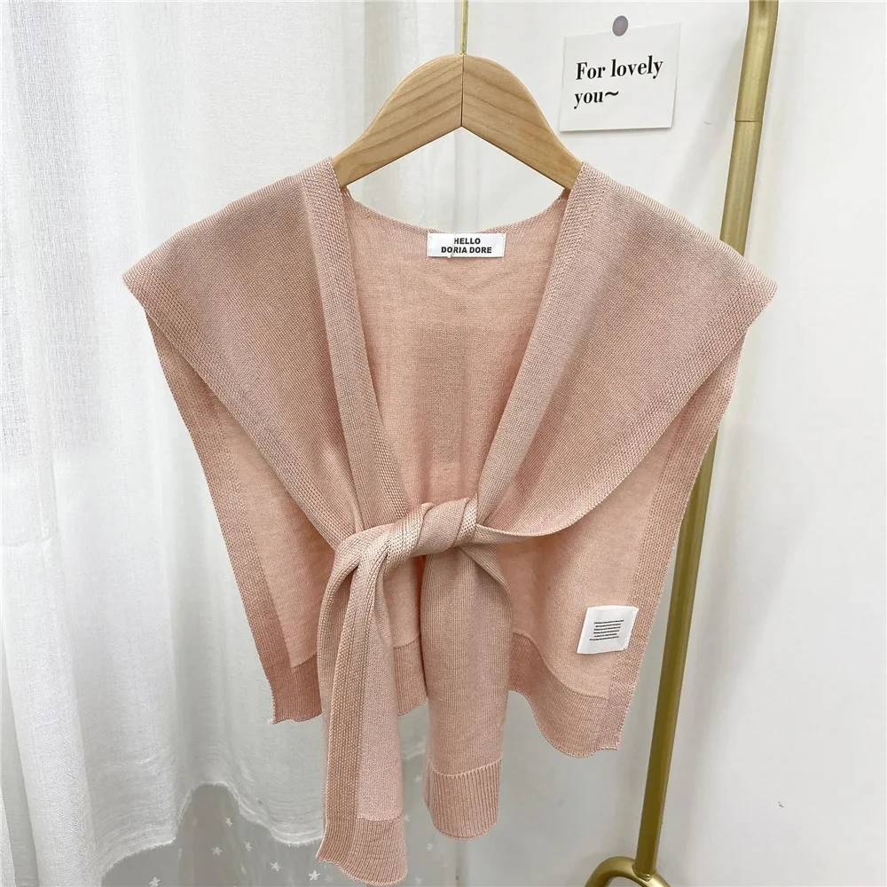 

New Knitted Shawl Women's Summer Outside Air-conditioned Room Cloak Spring Autumn Korean Fashion Shoulder Pink