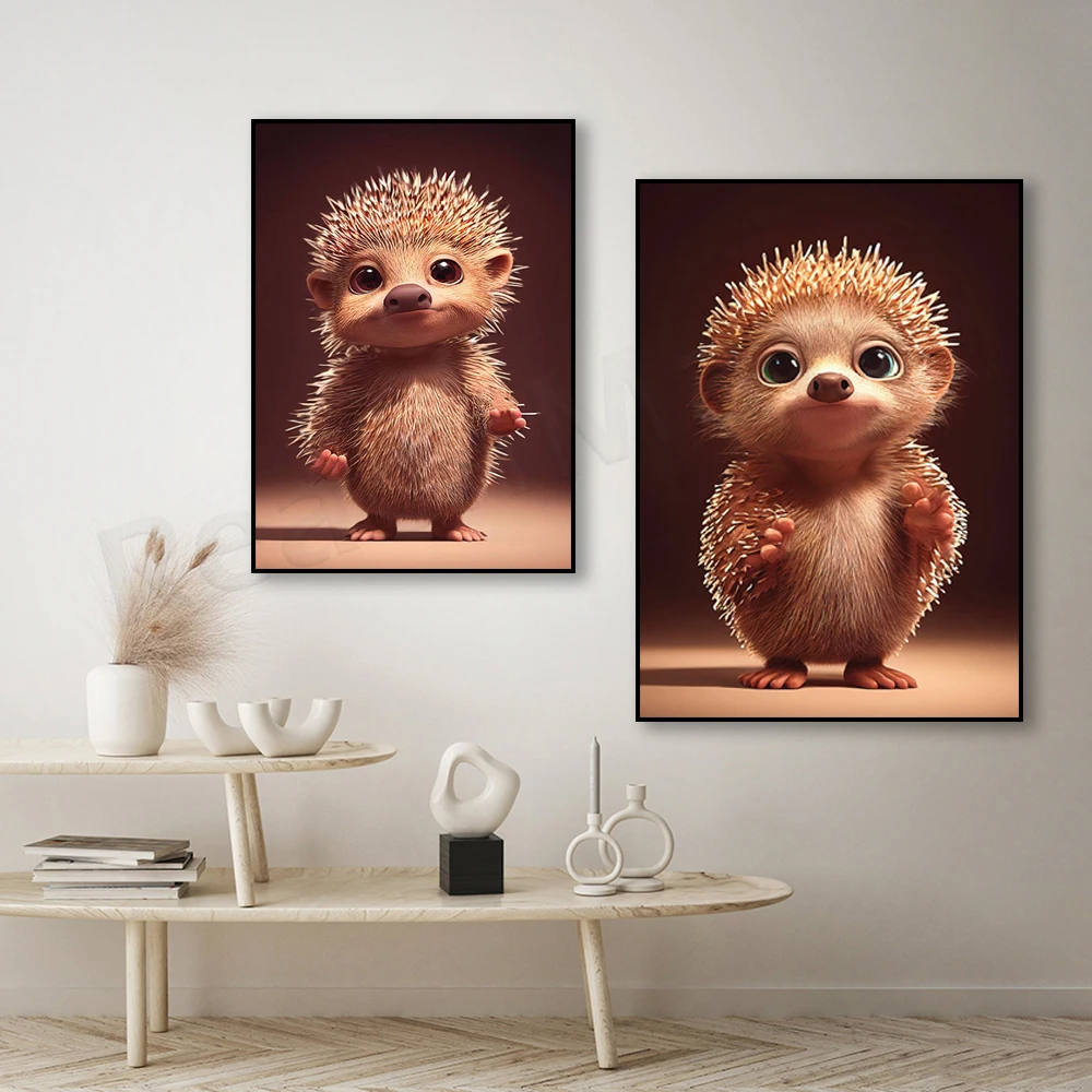 Cute Animal Double Porcupine Portrait Print Canvas Painting Wall Art Nordic Posters and Prints Living Room Decor