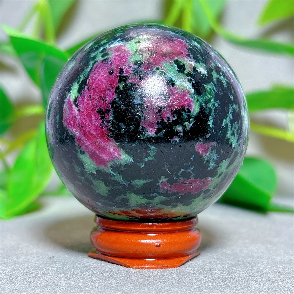 Ruby With Emerald Tourmaline Sphere Crystal Natural Quartz Stone Minerals Home Decoration Craft Gifts Energy Spiritual +Stand