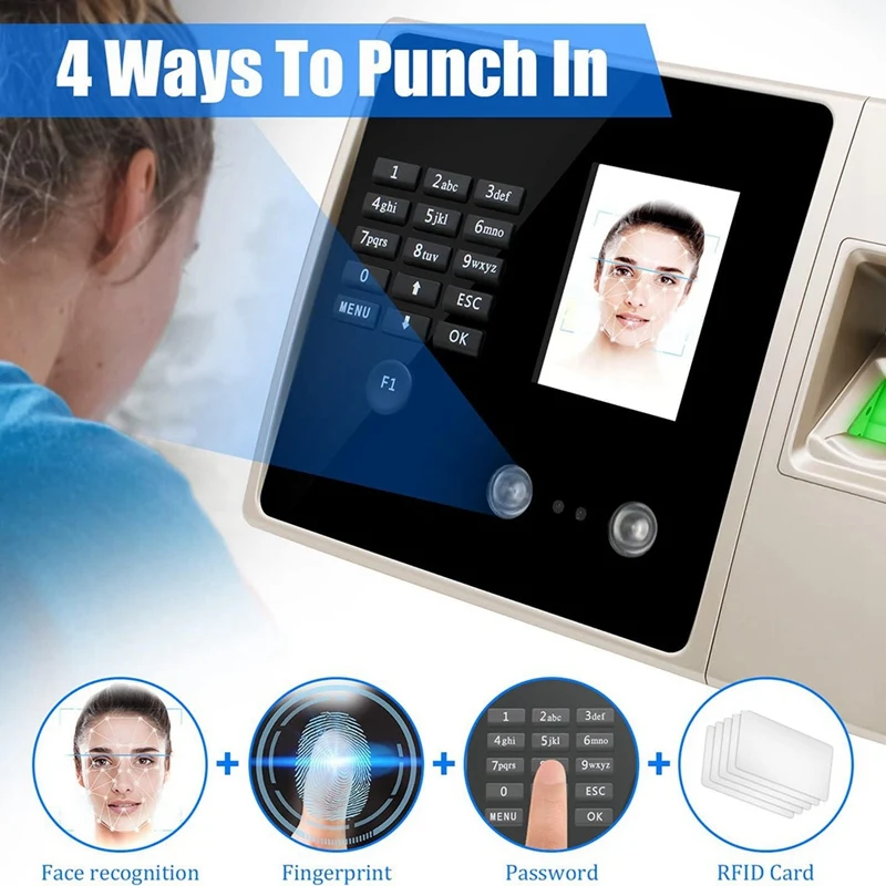 

Time Clocks For Small Business,Clock In And Out Machine For Employees With Face Recognition,PIN Punching In One Durable US Plug