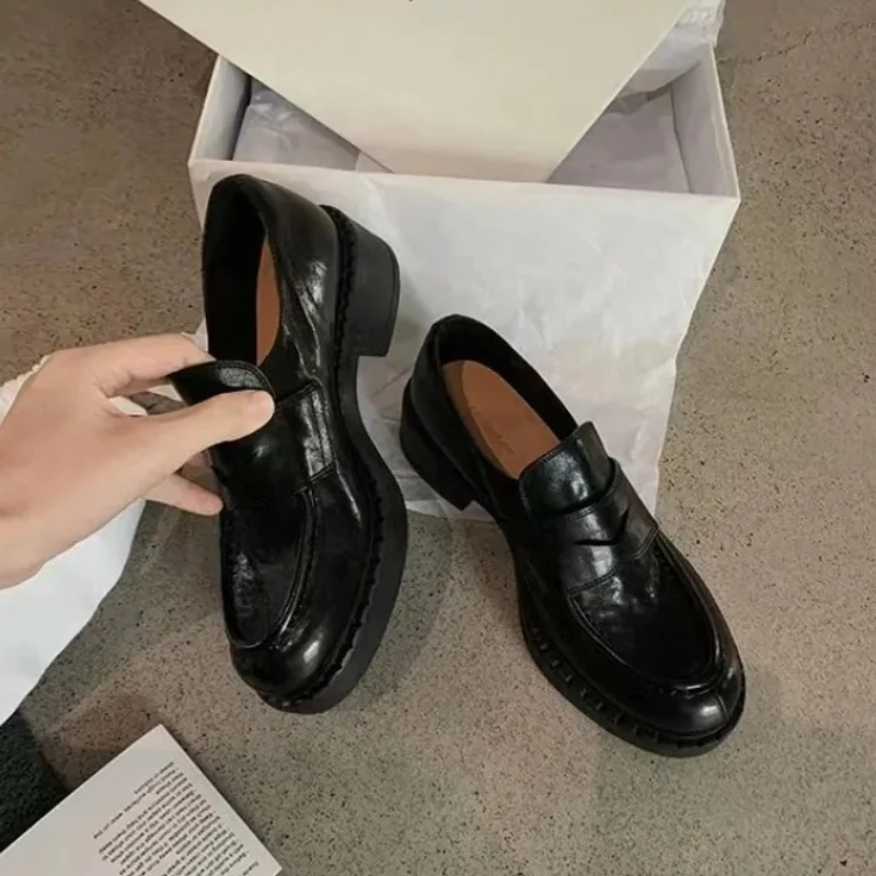 2026 New Women's Shoes Luxury Genuine Leather Loafers for Woman Handmade Britain Casual Shoes Designer Shoes Zapatos De Mujer