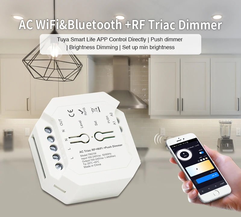 AC100V-240V 1 Channel AC Push WIFI Light Dimmer Tuya APP Control Voice Control Led Dimmer