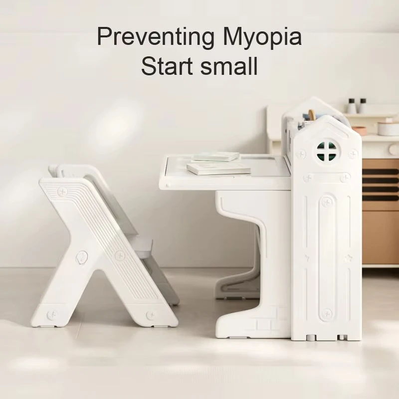 Children's study table 4 in 1 plastic activity table converted into building block play table art easel and folding bookshelf