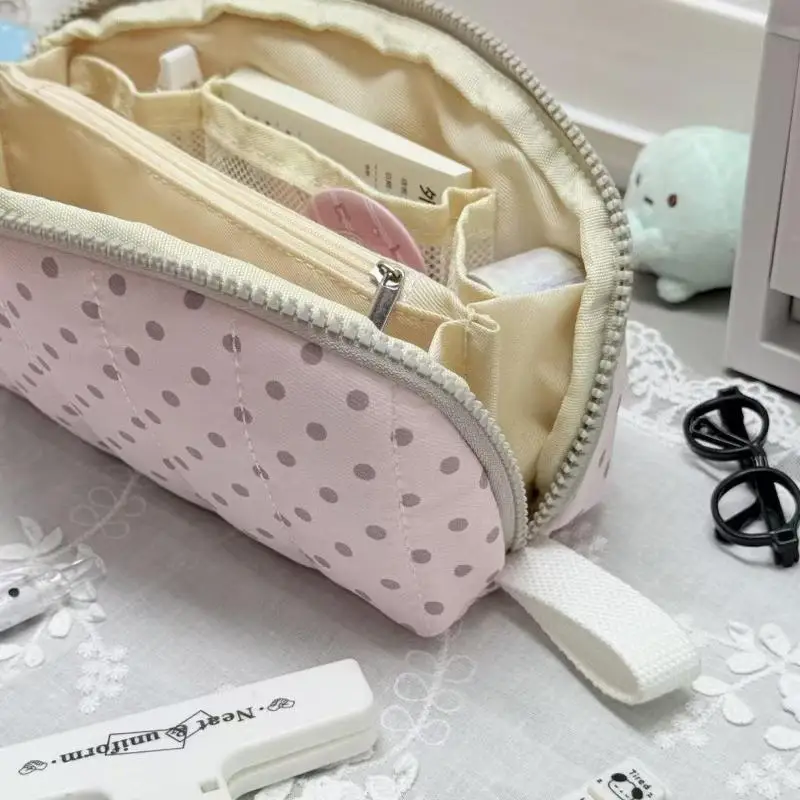 Shell Shape Polka Dot Print Pencil Case Large Capacity Multi-Layer Portable Stationery Bag for School Travel Storage